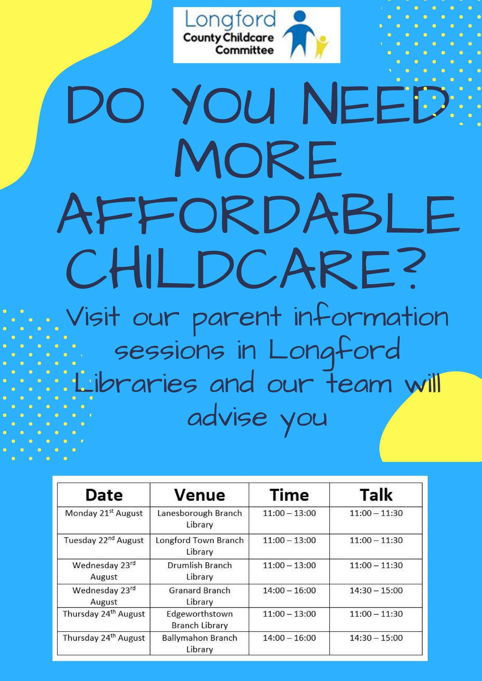 Affordable Childcare Information Sessions Affordable Childcare Information Sessions